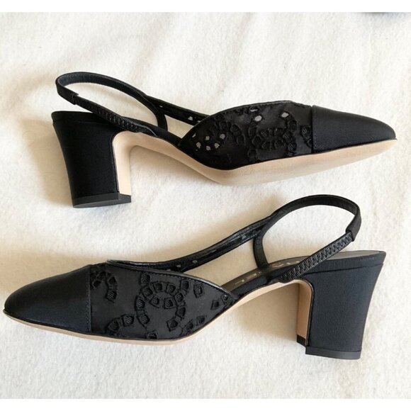 Authentic New CHANEL Interlocking LACE black Slingback Pumps heels SZ36 US5.5 - Picture 3 of 8